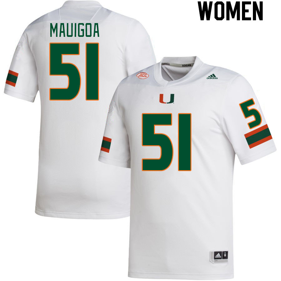 Women #51 Francisco Mauigoa Miami Hurricanes College Football Jerseys Stitched-White